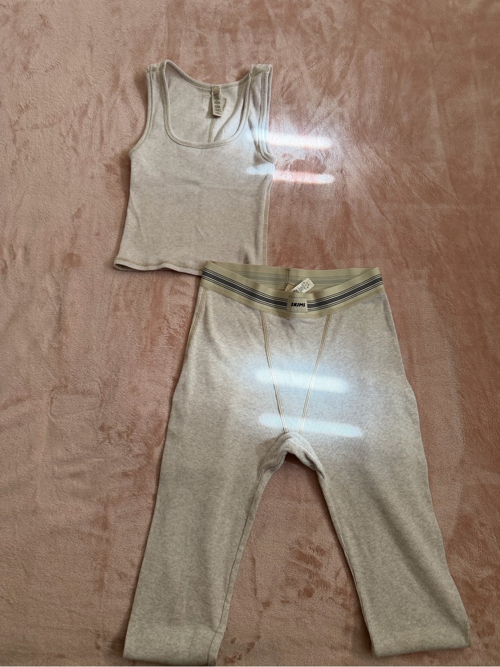 SKIMS Light Gray Ribbed Tank & Leggings Set